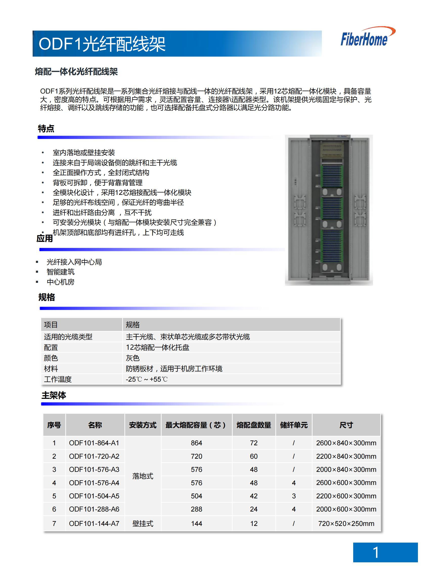 ODF101-144-A7-FC ODF光纤配线架 （144芯璧挂式 全部含12芯FC熔配一体化单元）